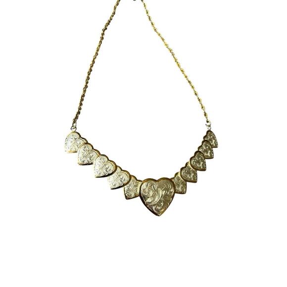 Vintage Montana Silversmiths Silver And Gold Hearts Choker Necklace Western - Picture 3 of 6